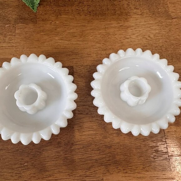 Vintage Hazel Atlas Daisy Glass Candle Holders Pressed Glass Floral Pair Wedding - Picture 6 of 7